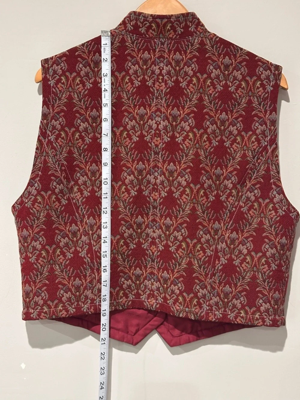 Vintage Tapestry Vest Red Floral Western Boho Button Front Size XL - Picture 5 of 7